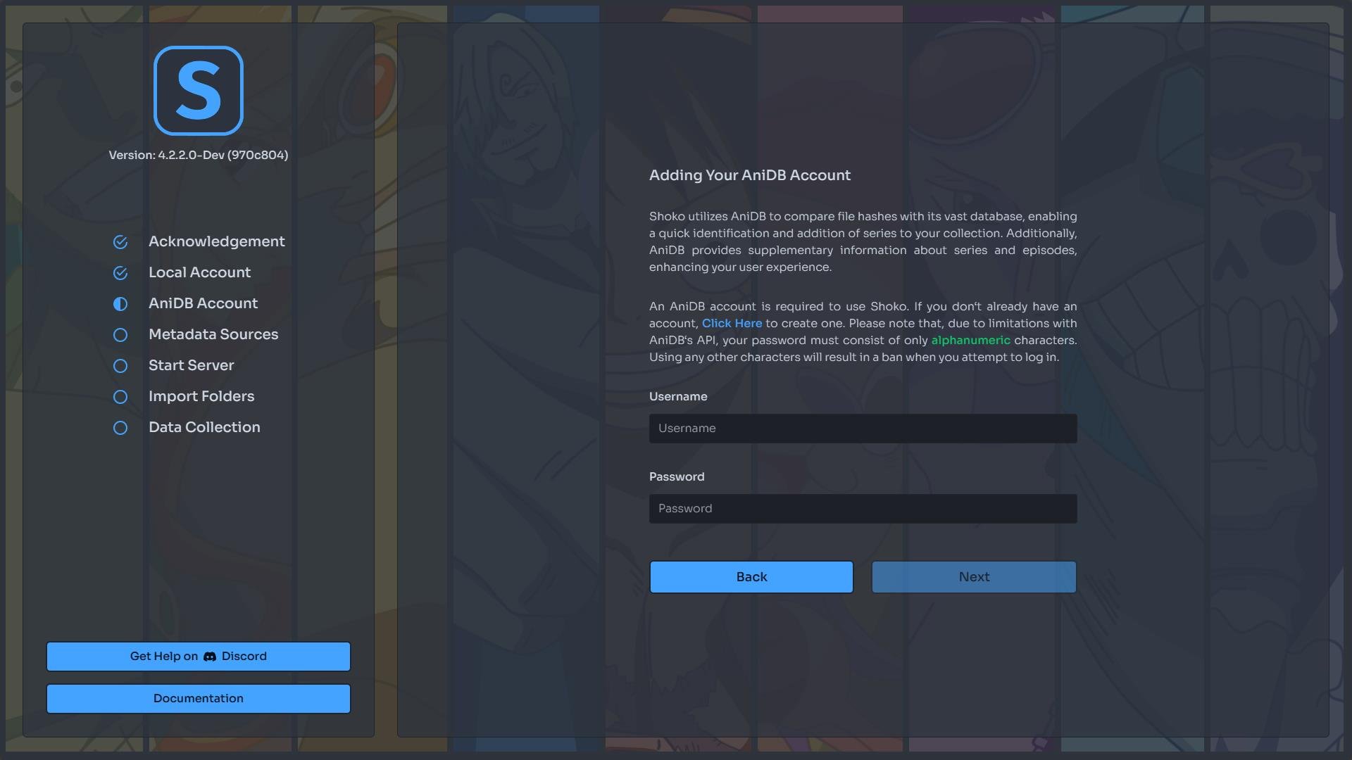 Shoko Server - First Run - AniDB Account