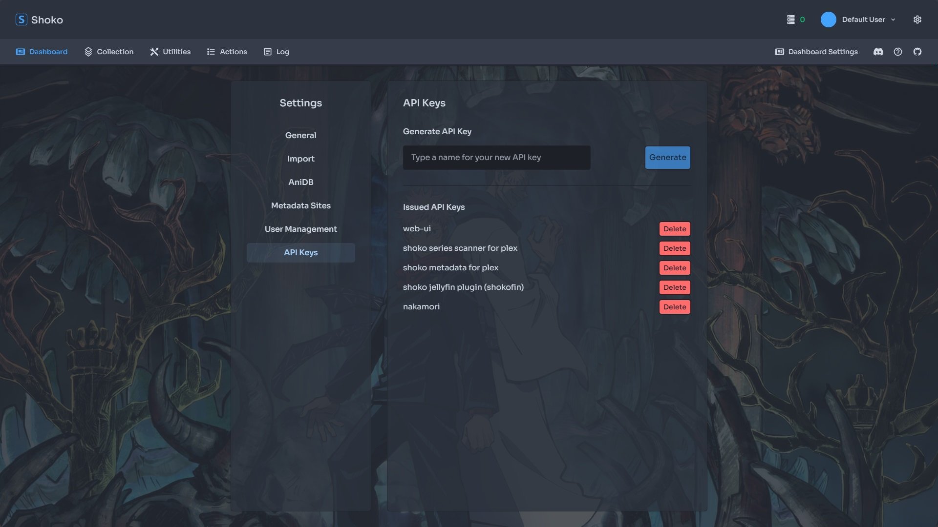 Shoko Server - Settings - API Keys