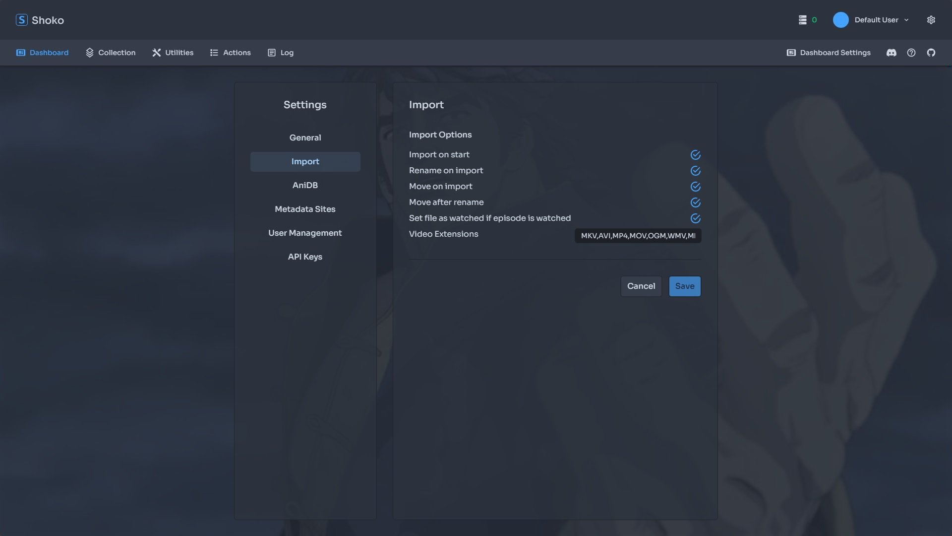 Shoko Server - Settings - Import