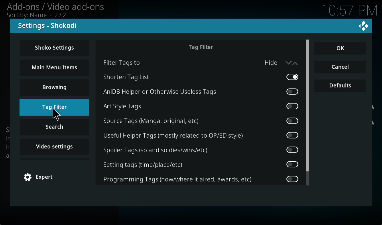 Shokodi - Tag Filter Settings