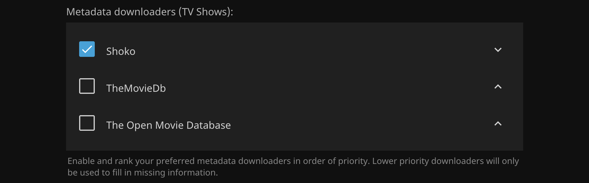 Shokofin - Library Settings - Metadata Downloaders